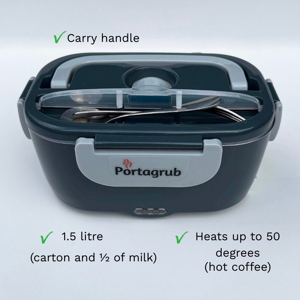 Portagrub Model F electric heated lunch box plugged into a car 12V socket